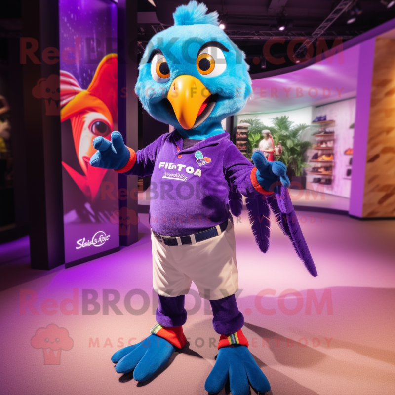 Purple Macaw mascot costume character dressed with a Polo Tee and Anklets Purple Macaw mascot costume character dressed with a Polo Tee and Anklets