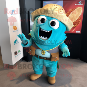 Turquoise Tacos mascot costume character dressed with a Cargo Pants and Lapel pins