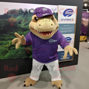 Purple Ankylosaurus mascot costume character dressed with a Cargo Shorts and Caps
