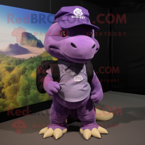 Purple Ankylosaurus mascot costume character dressed with a Cargo Shorts and Caps