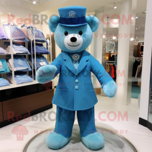 Cyan Teddy Bear maskot...