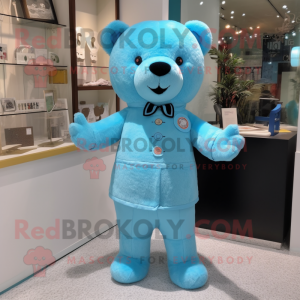 Cyaan teddybeer mascotte...