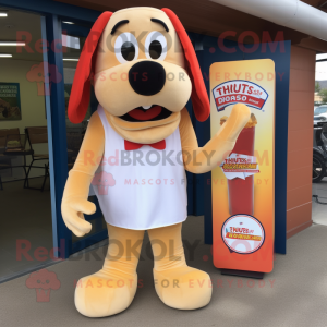 Cream Hot Dogs mascot costume character dressed with a Culottes and Wallets