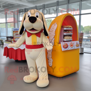 Cream Hot Dogs mascot costume character dressed with a Culottes and Wallets