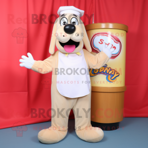 Cream Hot Dogs mascot costume character dressed with a Culottes and Wallets