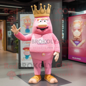 Pink King mascot costume character dressed with a Chinos and Bracelets