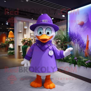 Lavender Mandarin mascot costume character dressed with a Polo Tee and Hats