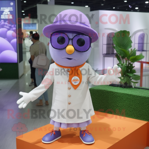 Lavender Mandarin mascot costume character dressed with a Polo Tee and Hats