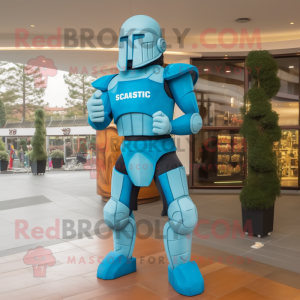 Sky Blue Spartan Soldier mascot costume character dressed with a Leggings and Earrings