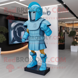 Sky Blue Spartan Soldier mascot costume character dressed with a Leggings and Earrings