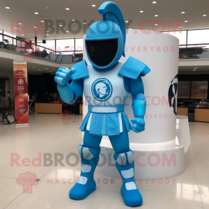 Sky Blue Spartan Soldier mascot costume character dressed with a Leggings and Earrings