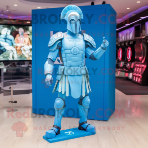 Sky Blue Spartan Soldier mascot costume character dressed with a Leggings and Earrings