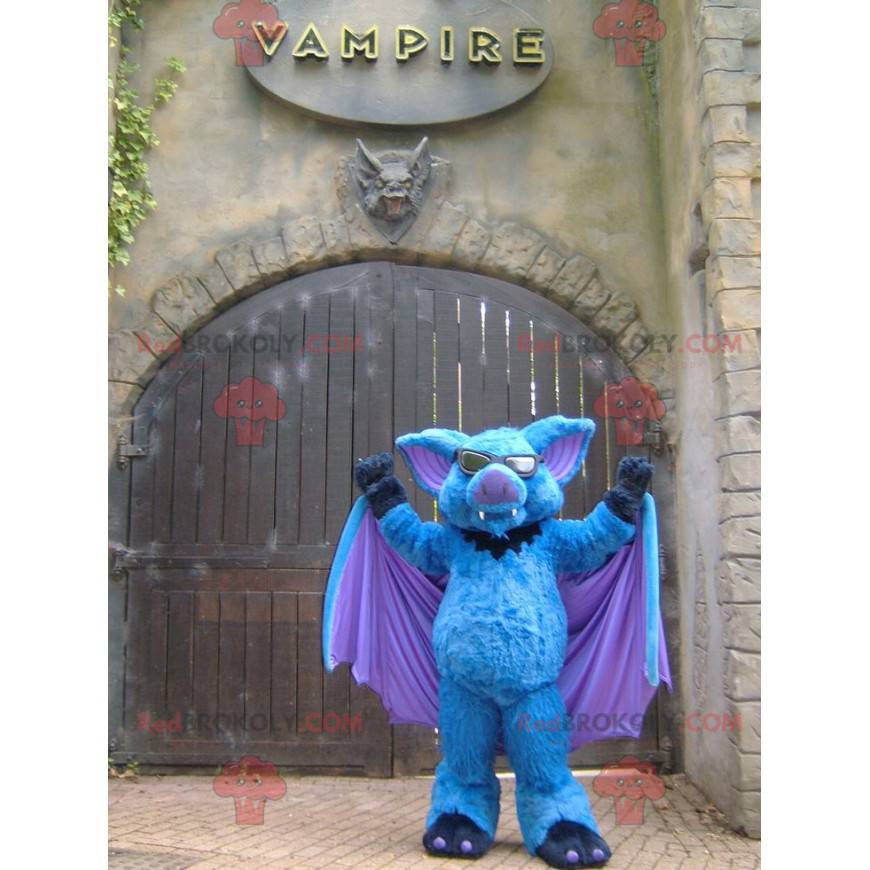 Mascotte de chauve-souris bleu violette et noire -