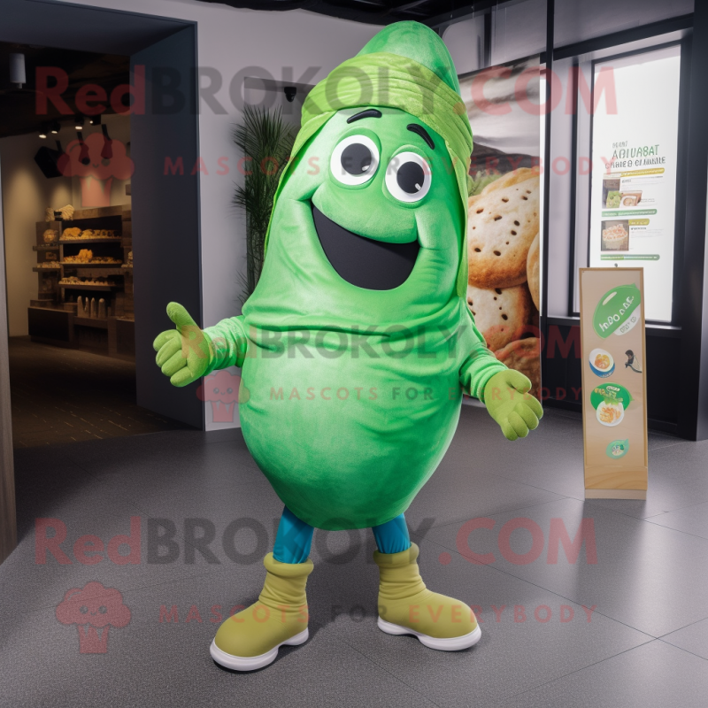 Green Croissant mascot costume character dressed with a Jeans and Anklets
