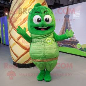 Green Croissant mascot costume character dressed with a Jeans and Anklets