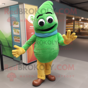 Green Croissant mascot costume character dressed with a Jeans and Anklets