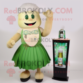 Beige Green Beer mascot costume character dressed with a Cocktail Dress and Digital watches