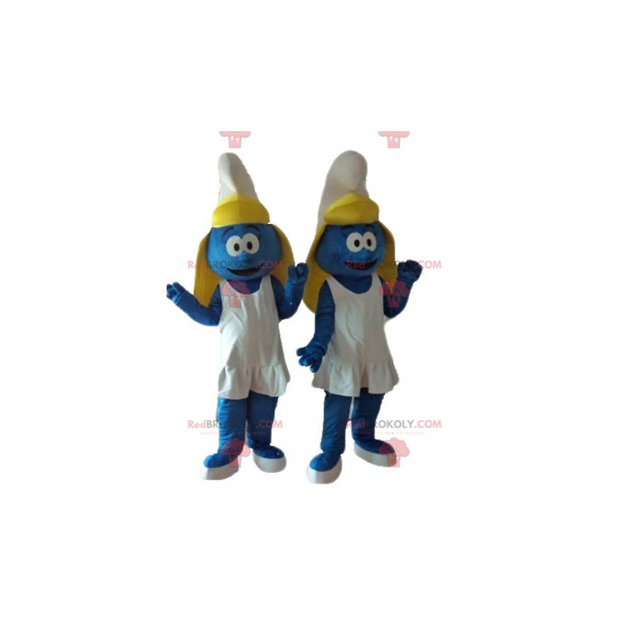2 mascotes do personagem de desenho animado Smurfette -