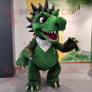 Forest Green Stegosaurus mascot costume character dressed with a Blouse and Shoe laces