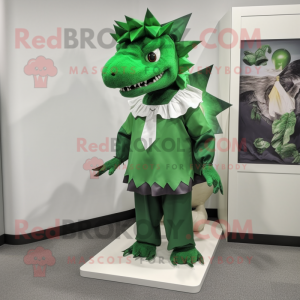 Forest Green Stegosaurus mascot costume character dressed with a Blouse and Shoe laces