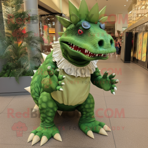 Forest Green Stegosaurus mascot costume character dressed with a Blouse and Shoe laces