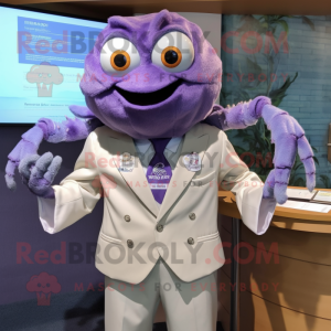 Lavender Crab Cakes mascot costume character dressed with a Dress Shirt and Hairpins