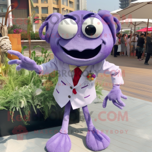Lavender Crab Cakes mascot costume character dressed with a Dress Shirt and Hairpins