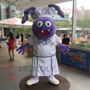 Lavender Crab Cakes mascot costume character dressed with a Dress Shirt and Hairpins