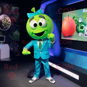 Cyan Apple maskot kostym...
