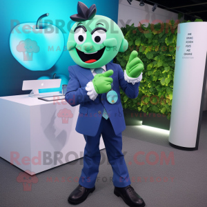 Cyan Apple mascot costume character dressed with a Blazer and Bracelet watches