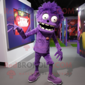 Purple Zombie mascot costume character dressed with a Skinny Jeans and Anklets