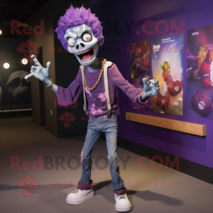 Purple Zombie mascot costume character dressed with a Skinny Jeans and Anklets