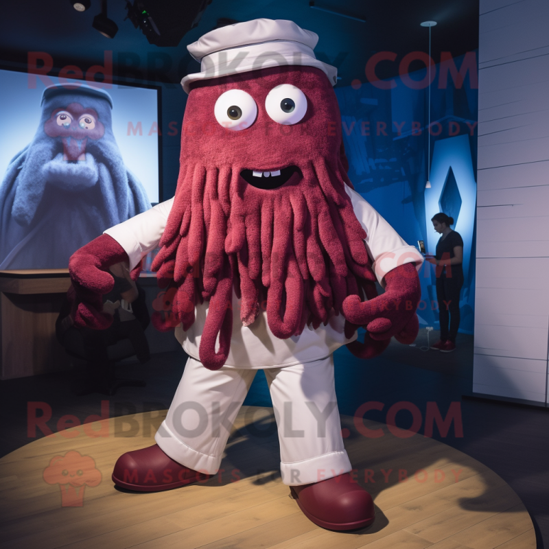 Maroon Kraken mascot costume character dressed with a Poplin Shirt and Anklets