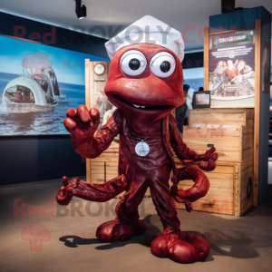 Maroon Kraken mascot costume character dressed with a Poplin Shirt and Anklets