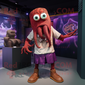 Maroon Kraken mascot costume character dressed with a Poplin Shirt and Anklets