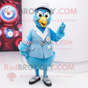 Sky Blue Turkey mascot costume character dressed with a Cardigan and Digital watches