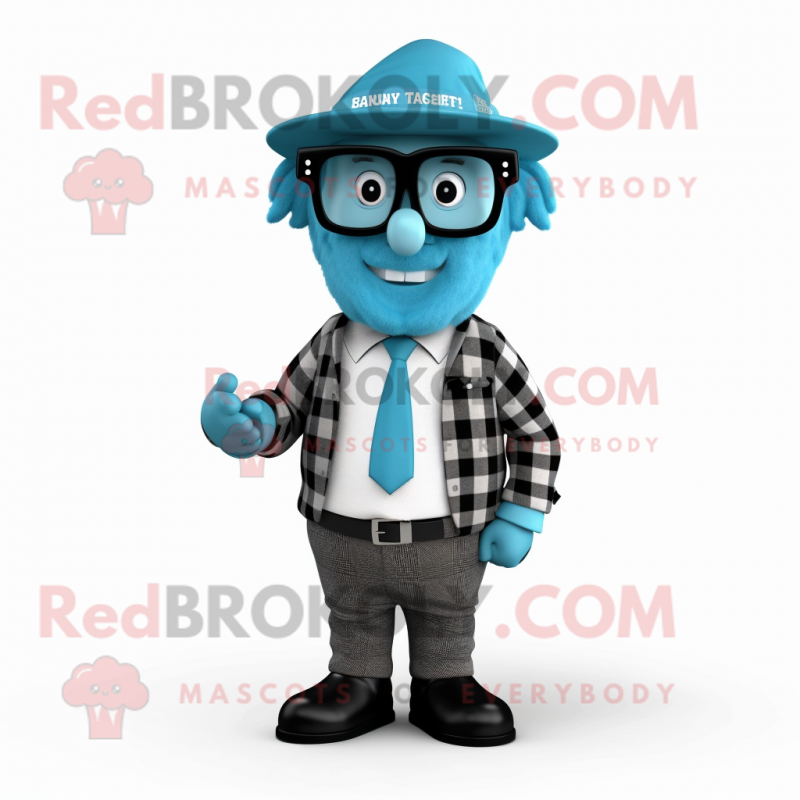 Cyan Attorney mascot costume character dressed with a Flannel Shirt and Belts Cyan Attorney mascot costume character dressed with a Flannel Shirt and Belts