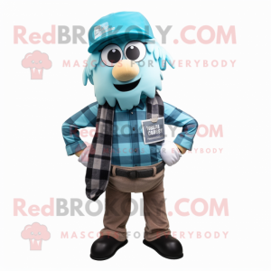 Cyan Attorney mascot costume character dressed with a Flannel Shirt and Belts