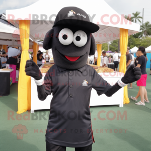 Black Pad Thai mascot costume character dressed with a Polo Shirt and Caps