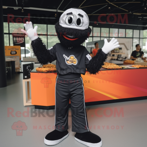 Black Pad Thai mascot costume character dressed with a Polo Shirt and Caps