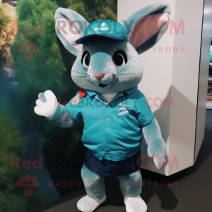 Teal Chinchilla mascot costume character dressed with a Polo Shirt and Digital watches