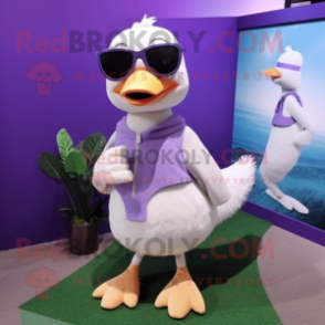 Lavender Geese mascot costume character dressed with a Tank Top and Eyeglasses