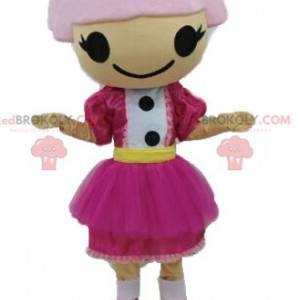 Mascote da menina com cabelo rosa. Mascote boneca -