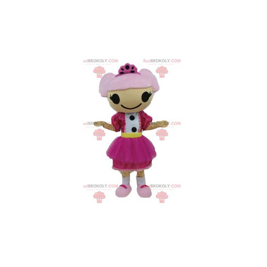 Mascote da menina com cabelo rosa. Mascote boneca -