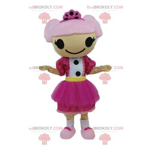 Mascote da menina com cabelo rosa. Mascote boneca -