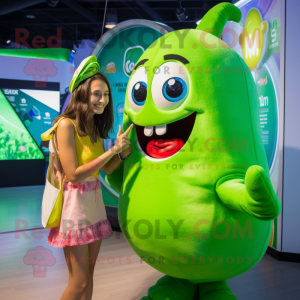 Lime Green Ceviche mascot costume character dressed with a Bikini and Watches