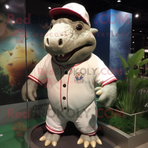 nan Ankylosaurus mascot costume character dressed with a Baseball Tee and Lapel pins