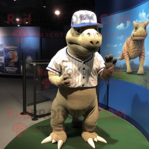 nan Ankylosaurus mascot costume character dressed with a Baseball Tee and Lapel pins