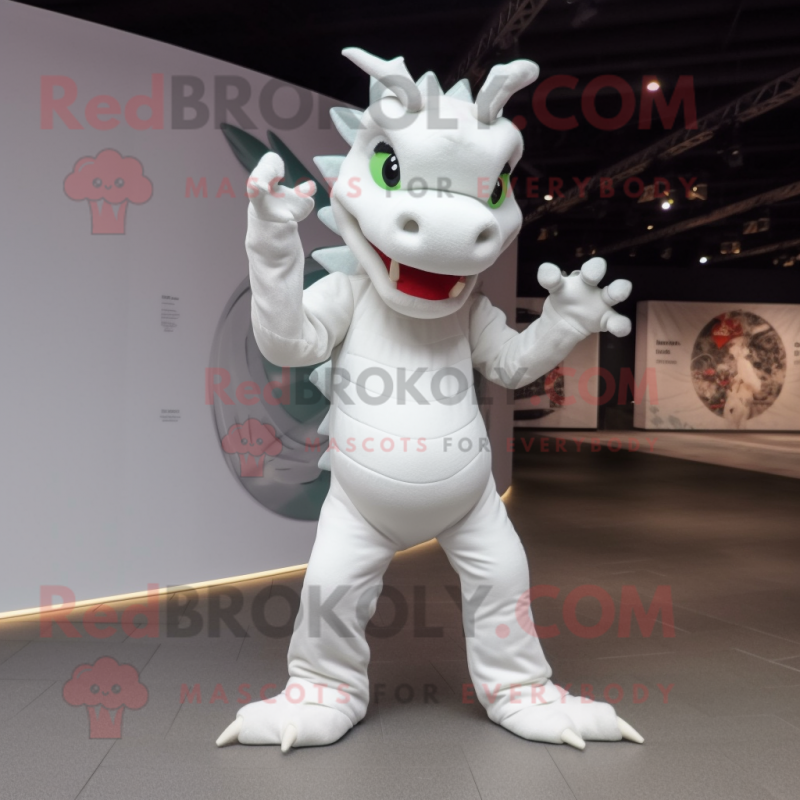 White Dragon mascot costume character dressed with a Jumpsuit and Gloves