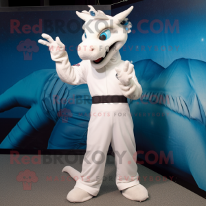 White Dragon mascot costume character dressed with a Jumpsuit and Gloves